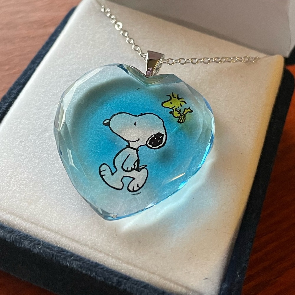 Snoopy & Woodstock Crystal Heart ❤️ Pendant Necklace The Danbury Mint New In Box